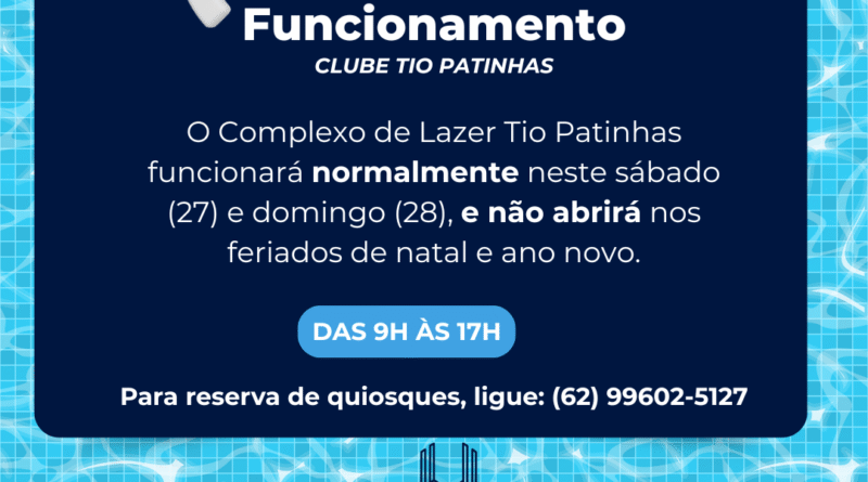Horários de funcionamento do Clube Tio Patinhas