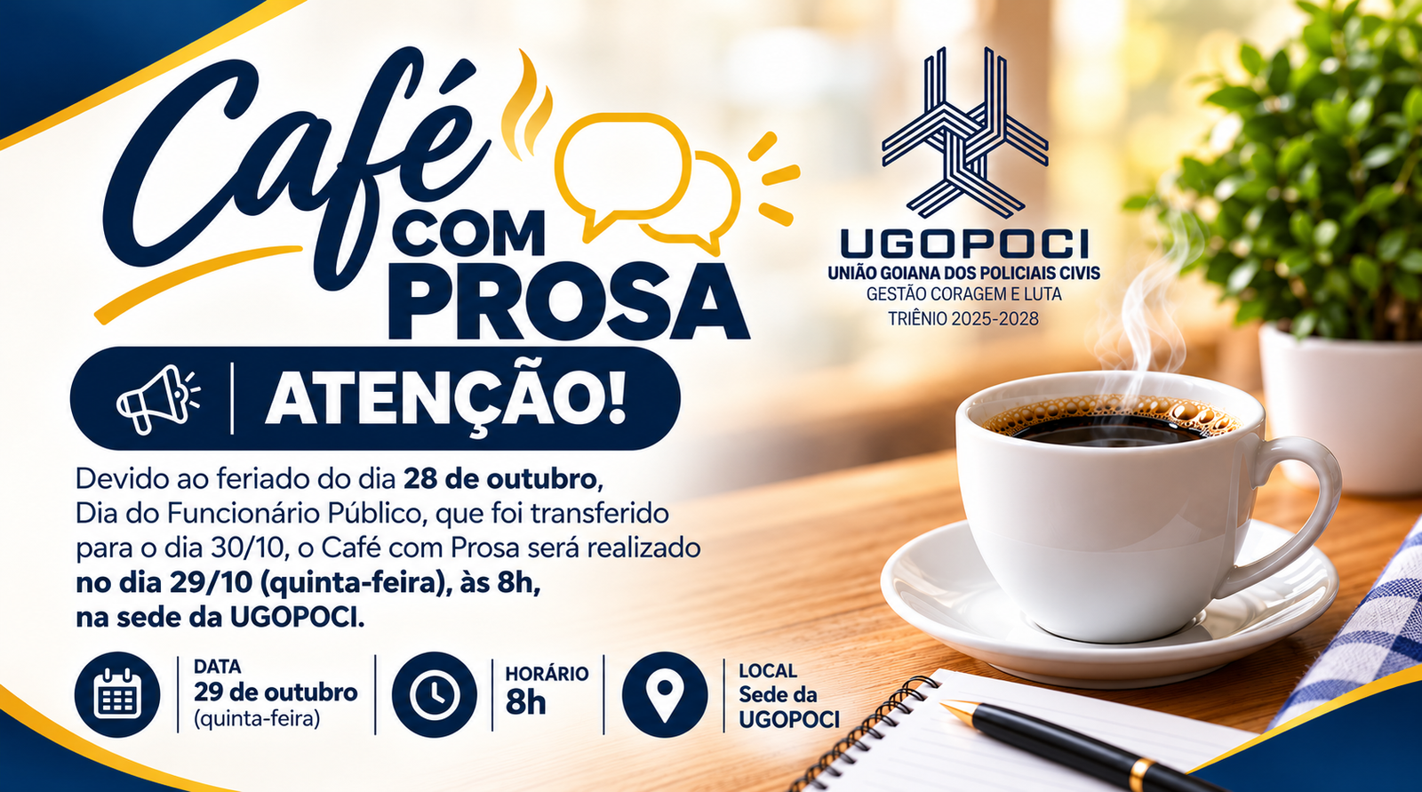 Atenção, associados! Nosso Café com Prosa de outubro tem nova data!