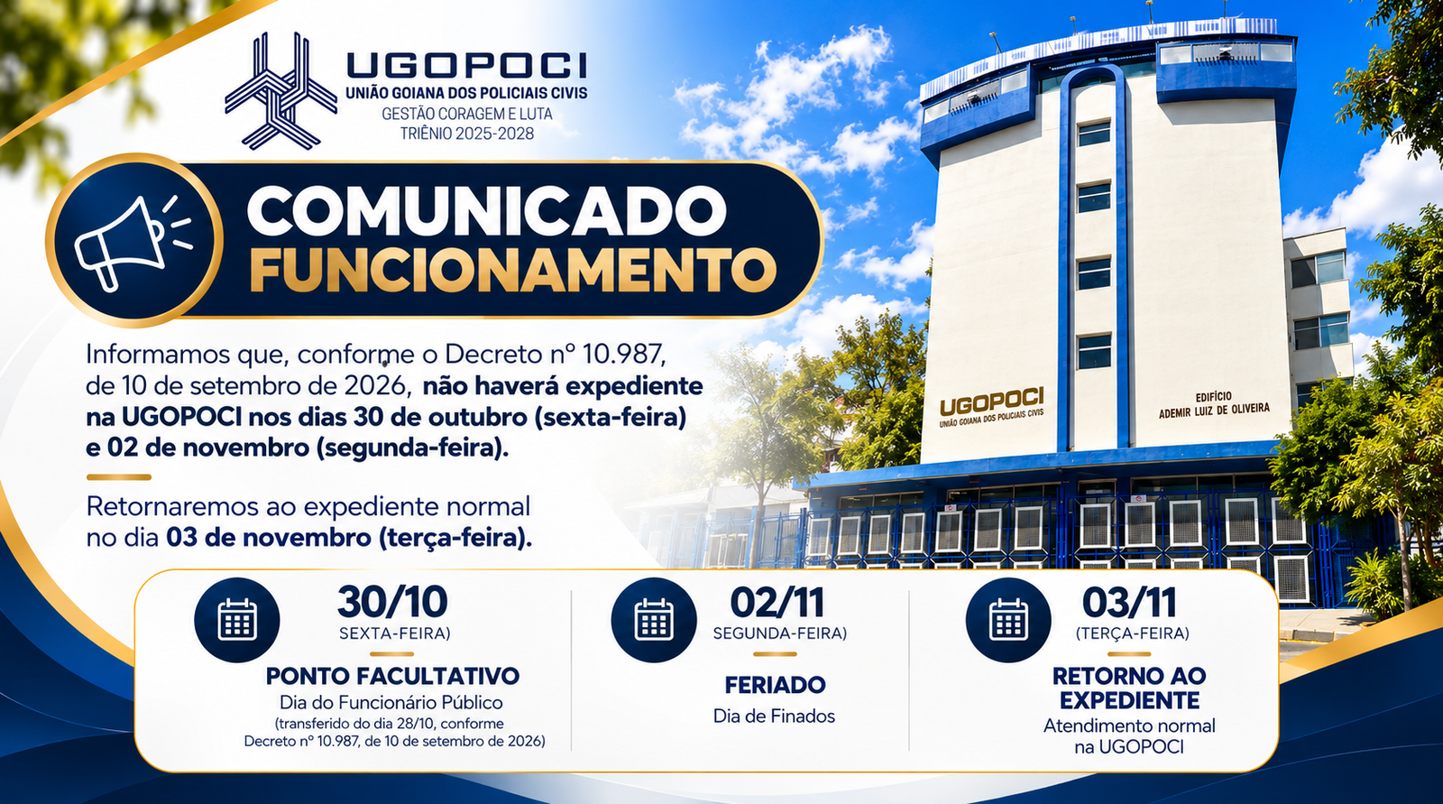 ATENÇÃO, ASSOCIADOS! COMUNICADO IMPORTANTE SOBRE O FUNCIONAMENTO DA UGOPOCI